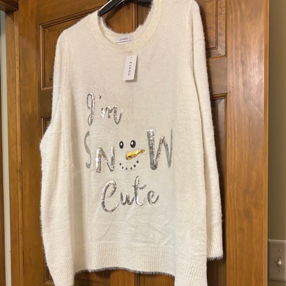 Evans White Sweater with Silver Lettering